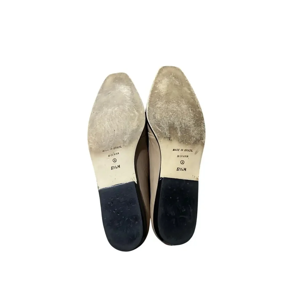 Nine West vintage 80’s tan 8.5 flat leather show exaggerated tan suede bows euc